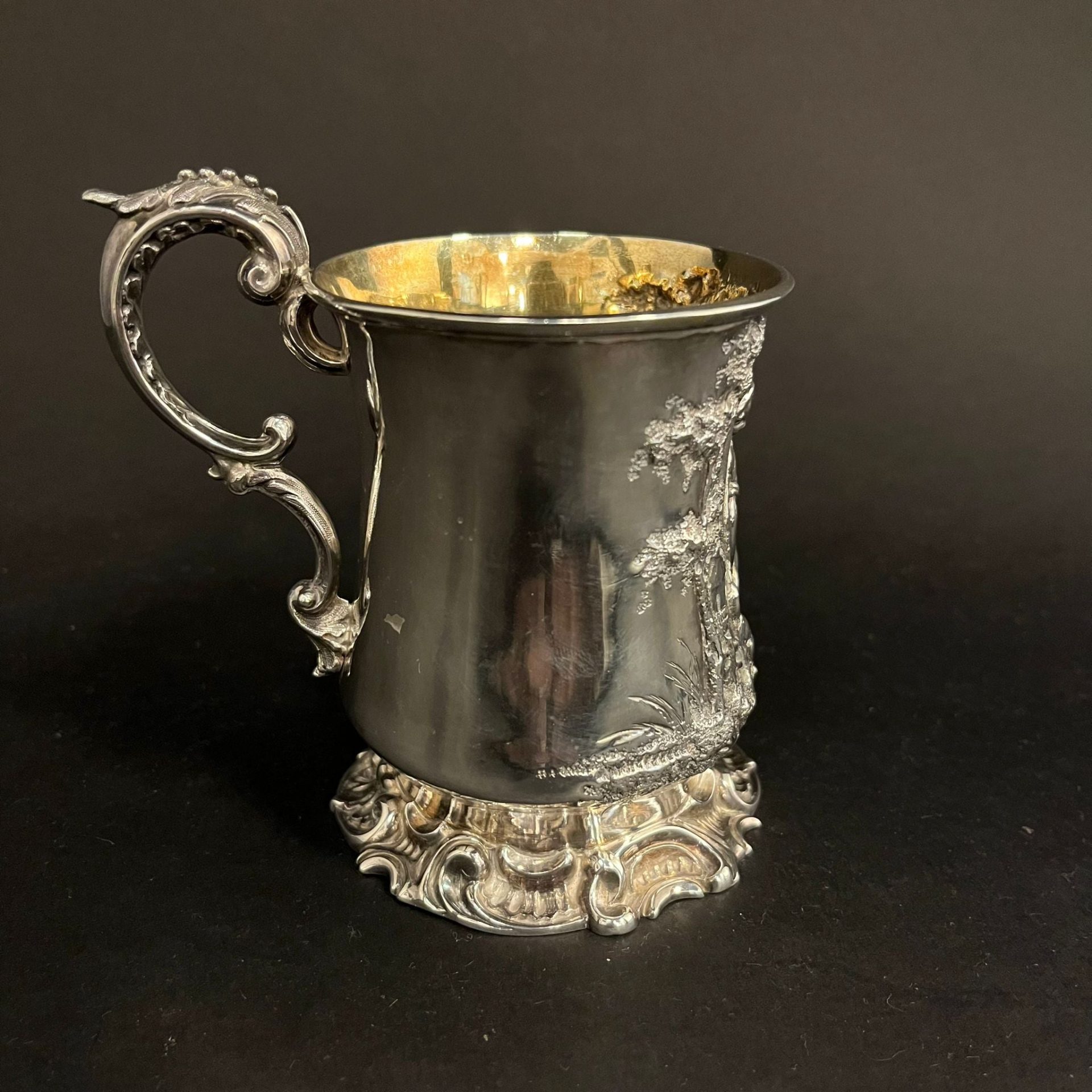 Silver christening mug, London 1852 by Thomas Creswick