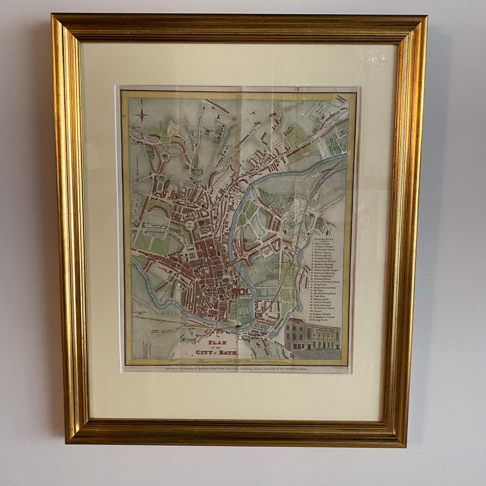 Antique map of the city of Bath by Gingell circa 1843 