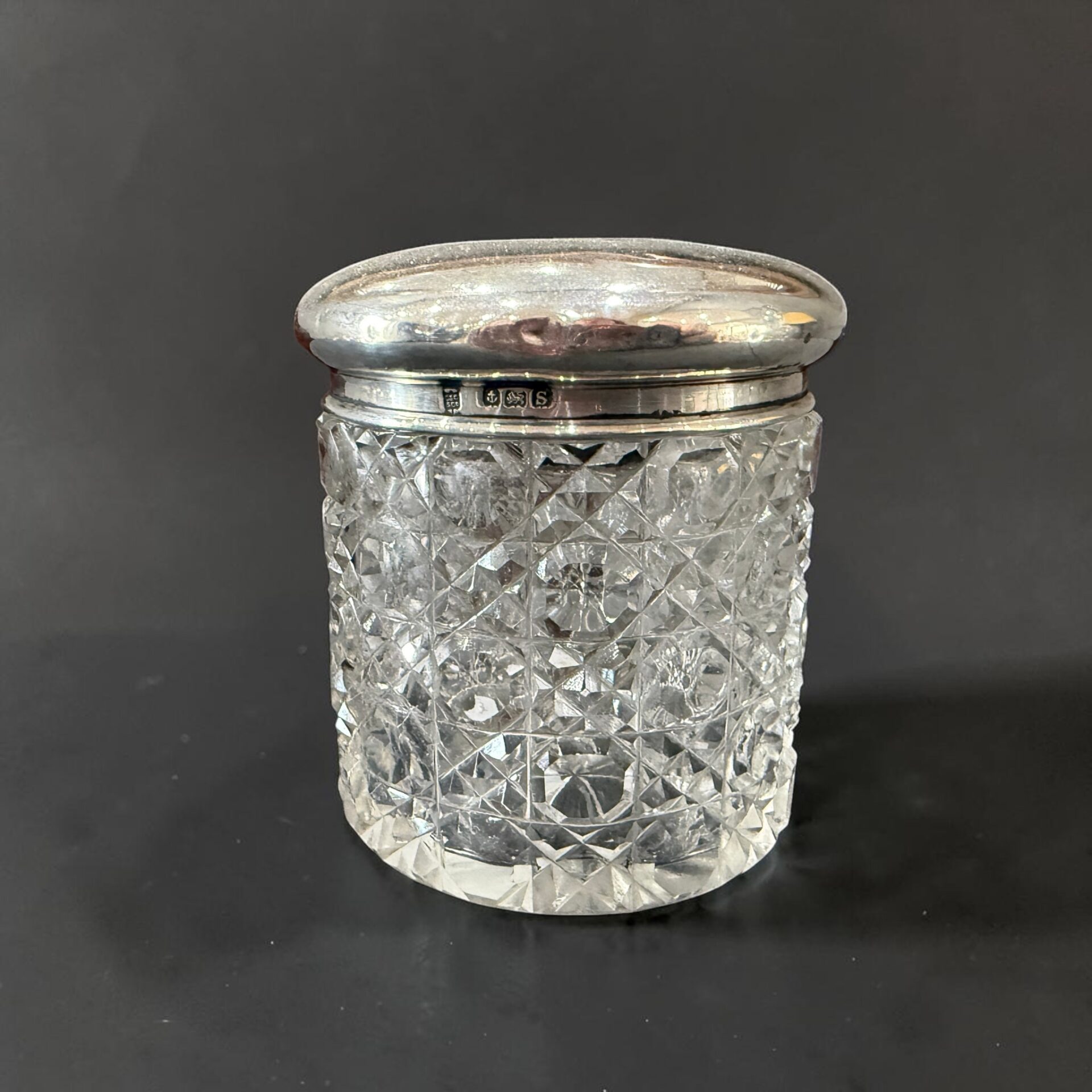 Silver topped cotton wool jar, Birmingham 1942 by Charles Green