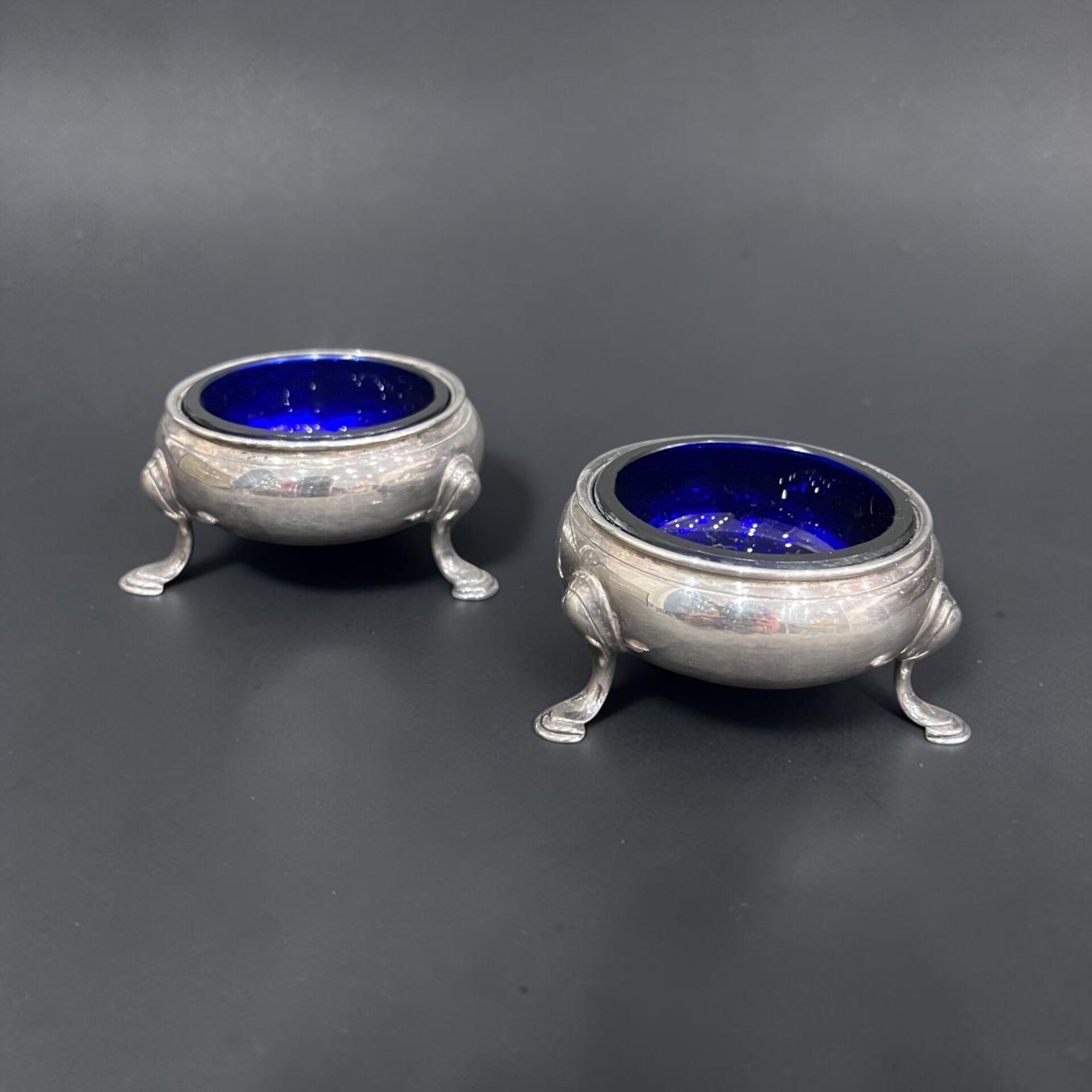 Pair of round silver salts, London 1748 by Andrew Archer