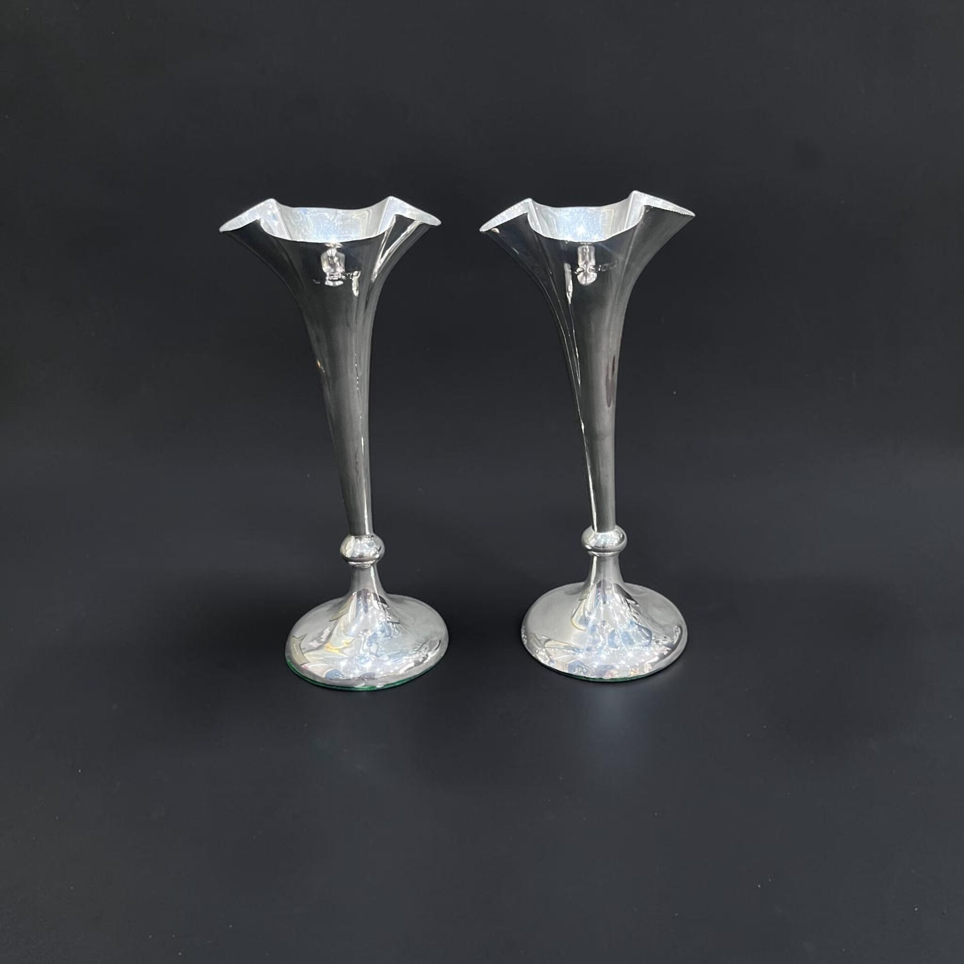 Pair of Art Nouveau silver bud vases, London 1899