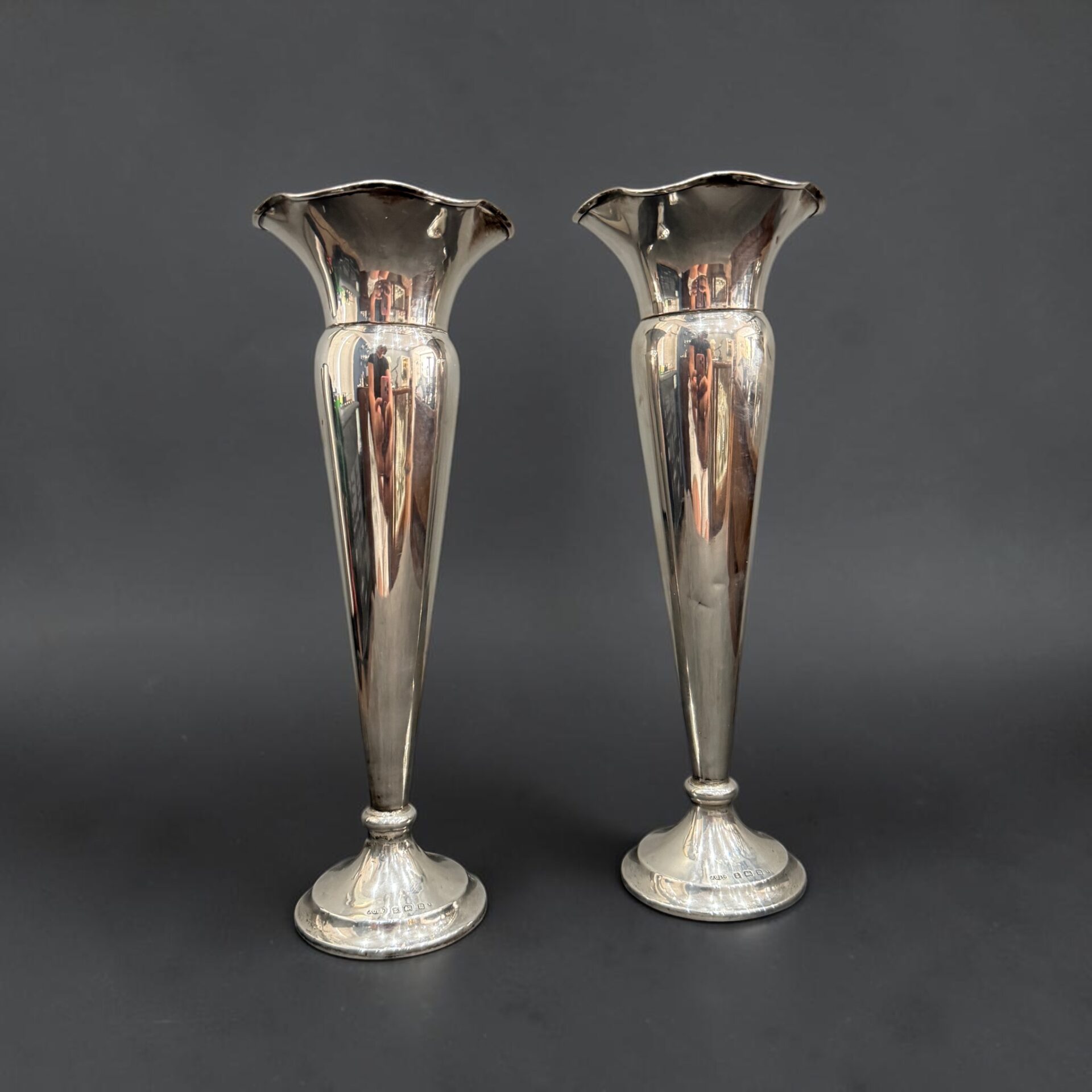 Pair of silver bud vases, Birmingham 1911 by J C Ltd