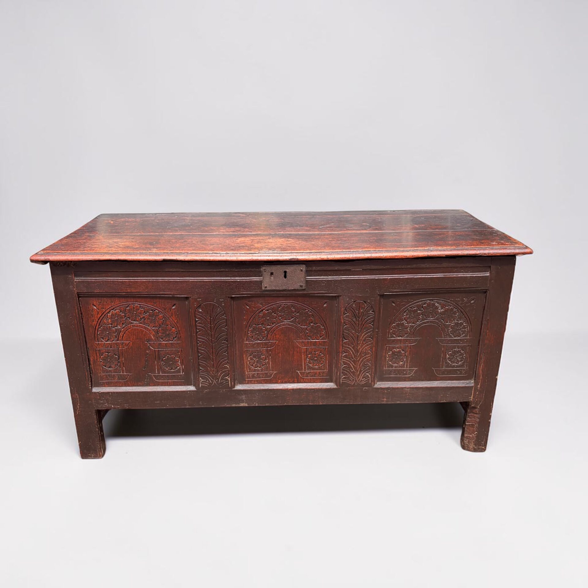 17th-Century English Carved Oak Coffer