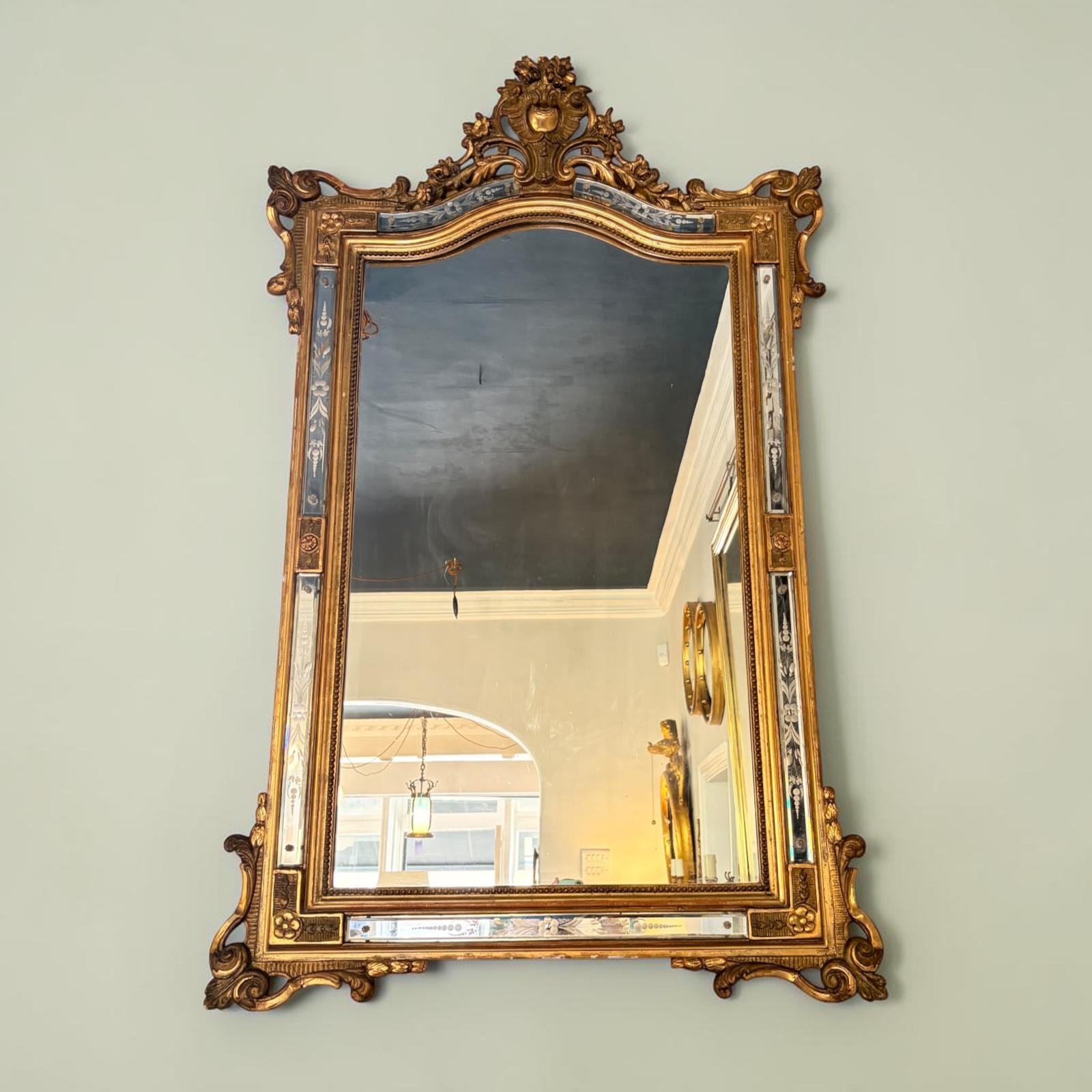 Early 20th century French gilt & etched glass mirror