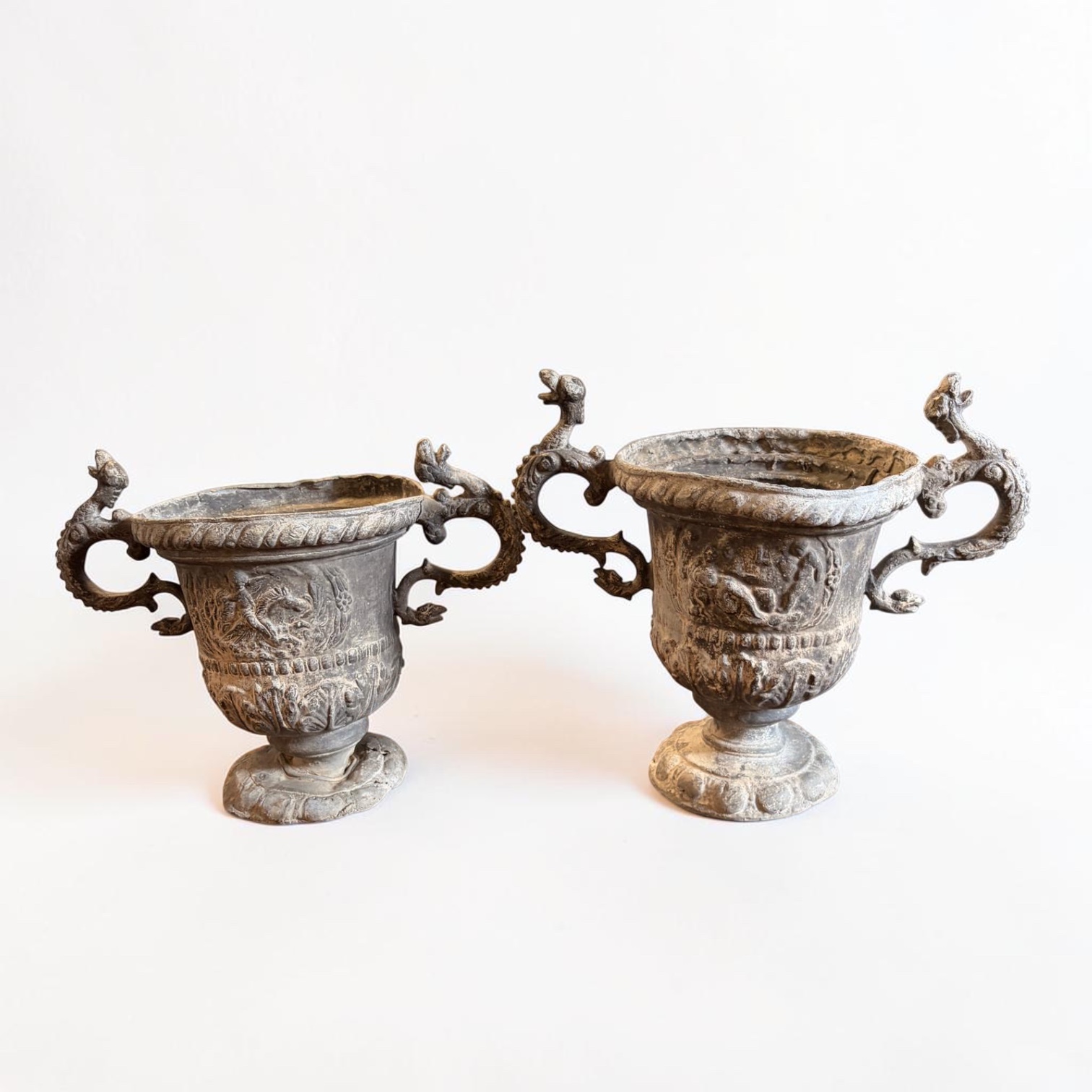 Pair of Georgian Style Lead Garden Urns circa 1880