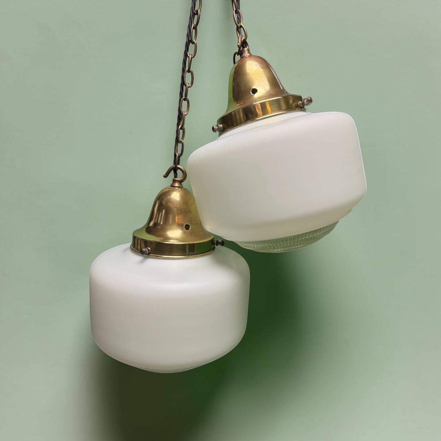 Pair of diffused opaline pendant lights