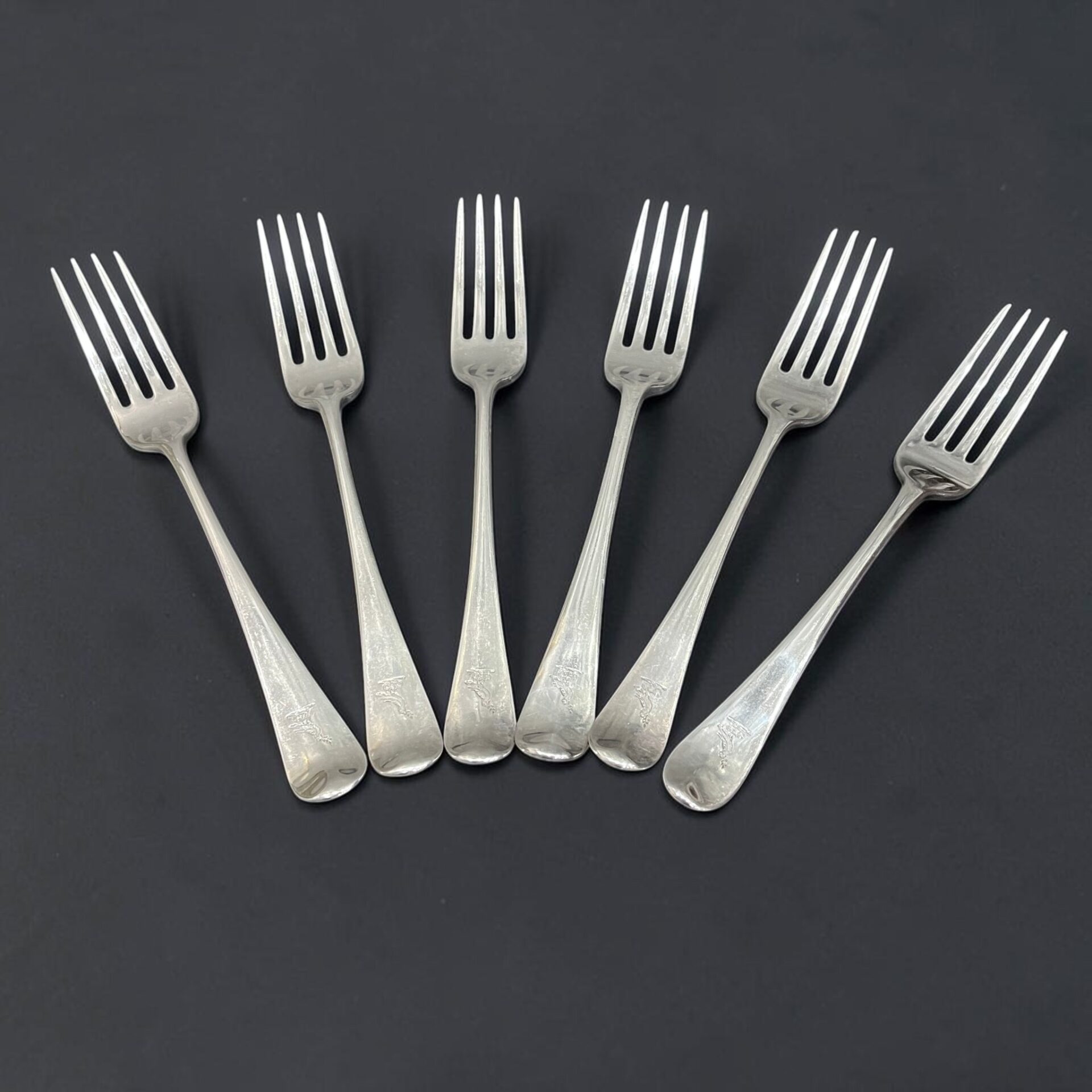 Six Hanoverian silver dinner forks, London 1778 by George Smith II