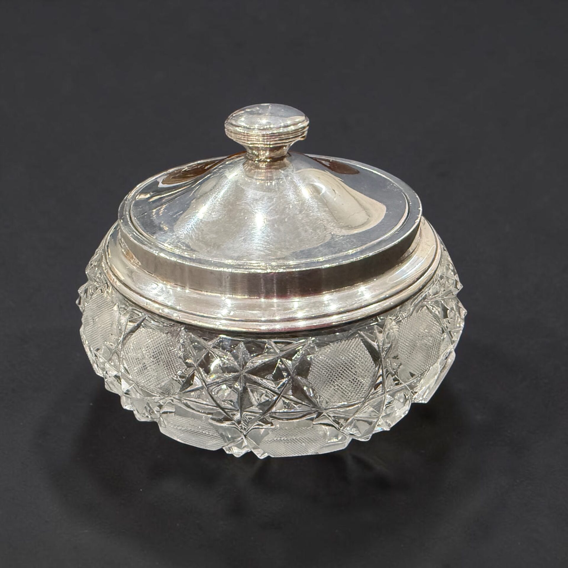 Large silver and glass dressing table jar, London 1907 by W & Co